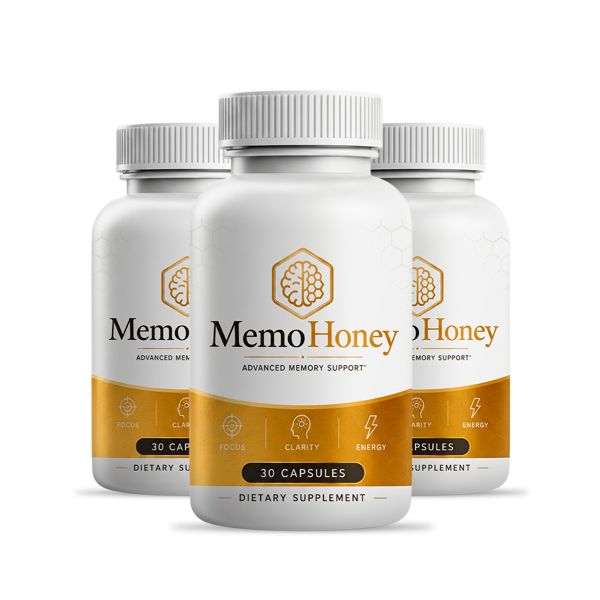 Three bottles of MemoHoney brain blood flow support capsules